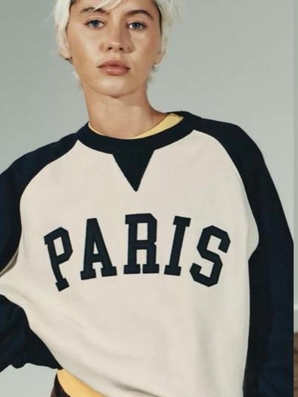 Zara Cream and Navy PARIS Crewneck Sweatshirt